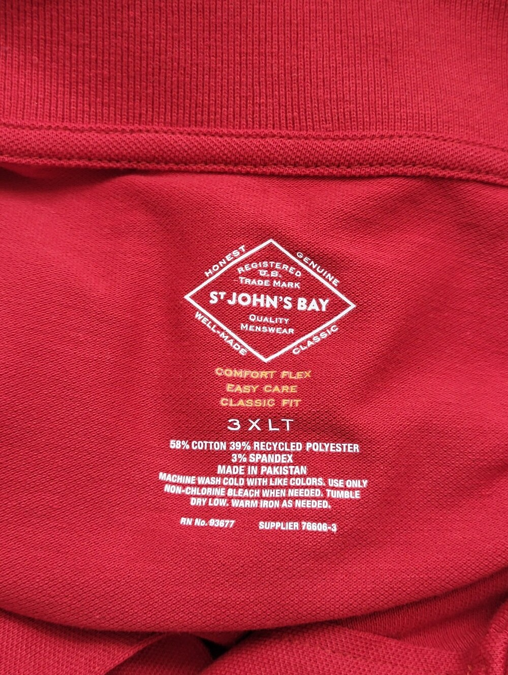 St. John's Bay Men's Short Sleeve Red Premium Polo Comfort Flex Size 3 XLT - Picture 8 of 8